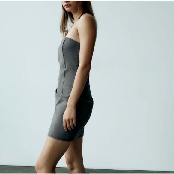 ZARA NWT Gray Strapless Form Fitted Stylish Bodycon Mini Date Summer Dress M - Picture 3 of 6